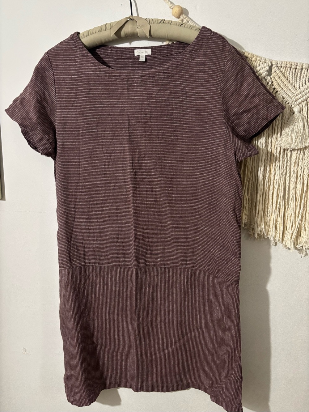 Garnet Hill Plum Striped 100% Linen Dress